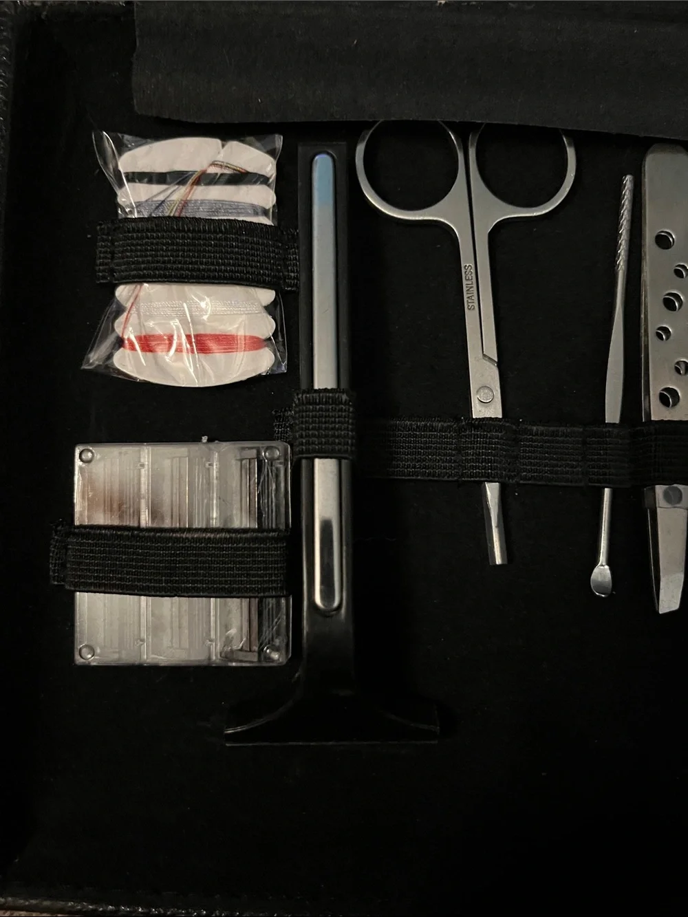 Compact Black Travel Manicure Set with Silver Tools